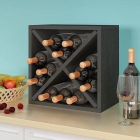 Stackable 12 Bottle Wine Rack in Charcoal Black Wood Finish