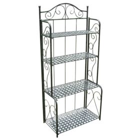Indoor Outdoor Folding Black Metal Bakers Rack with 4 Tier Lattice Shelves