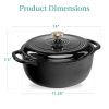 6 Quart Large Black Enamel Cast Iron Dutch Oven Kitchen Cookware