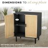 Mid Century Modern Rattan Sideboard Table Buffet Cabinet in Black Wood Finish