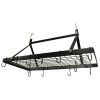 Black Metal Rectangular Pot Rack with 12 Hanging Hooks   Holds up to 40 lbs.