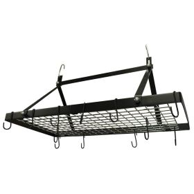Black Metal Rectangular Pot Rack with 12 Hanging Hooks   Holds up to 40 lbs.