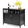 Black Wood 2 Door Dining Buffet Sideboard Cabinet with Open Storage Shelf