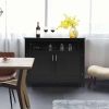 Black Wood 2 Door Dining Buffet Sideboard Cabinet with Open Storage Shelf