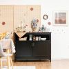 Black Wood 2 Door Dining Buffet Sideboard Cabinet with Open Storage Shelf