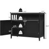 Black Wood 2 Door Dining Buffet Sideboard Cabinet with Open Storage Shelf