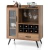 Mid Century Modern Sideboard Wood Buffet Cabinet Wine Rack and Glass Storage