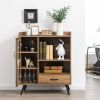 Mid Century Modern Sideboard Wood Buffet Cabinet Wine Rack and Glass Storage