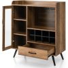 Mid Century Modern Sideboard Wood Buffet Cabinet Wine Rack and Glass Storage
