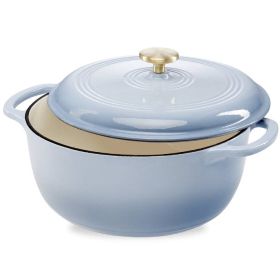 6 Quart Large Baby Blue Enamel Cast Iron Dutch Oven Kitchen Cookware