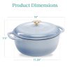 6 Quart Large Baby Blue Enamel Cast Iron Dutch Oven Kitchen Cookware