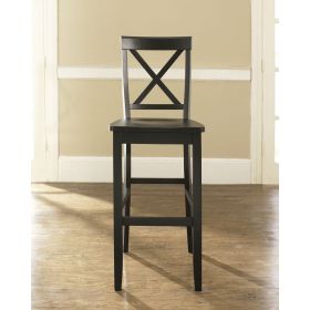 Set of 2   X Back Solid Wood 30 inch Barstools in Black Finish