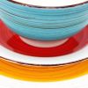 12 Piece Ceramic Dinnerware Set in Blue Red Yellow Green Beige   Service for 4