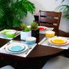 12 Piece Ceramic Dinnerware Set in Blue Red Yellow Green Beige   Service for 4