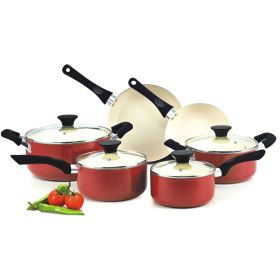 10 Piece Nonstick Ceramic Coating Cookware Set in Red