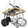 Rectangular 23.5 inch Metal Wood Ceiling Mounted Kitchen Pot Rack