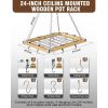 Rectangular 23.5 inch Metal Wood Ceiling Mounted Kitchen Pot Rack