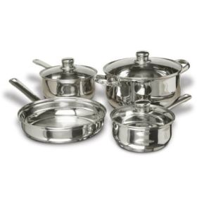 7 Piece Stainless Steel Cookware Set with Tempered Glass Lids