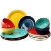 12 Piece Stoneware Dinnerware Set in Red Blue Green Yellow   Service for 4