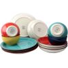12 Piece Stoneware Dinnerware Set in Red Blue Green Yellow   Service for 4