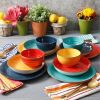 12 Piece Stoneware Dinnerware Set in Red Blue Green Yellow   Service for 4