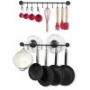 Set of 2   Black Metal Wall Mounted Pot Rack with 20 Hanging Hooks