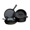 5 Piece Cast Iron Cookware Set with Dutch Oven Griddle and Skillets Made in USA