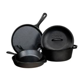 5 Piece Cast Iron Cookware Set with Dutch Oven Griddle and Skillets Made in USA