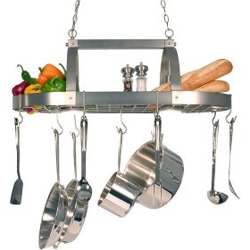 Rustic 2 Light 10 Hook Ceiling Mounted Hanging Pot Rack in Brushed Nickle