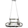 Rustic 2 Light 10 Hook Ceiling Mounted Hanging Pot Rack in Brushed Nickle