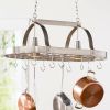 Rustic 2 Light 10 Hook Ceiling Mounted Hanging Pot Rack in Brushed Nickle