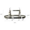 Rustic 2 Light 10 Hook Ceiling Mounted Hanging Pot Rack in Brushed Nickle