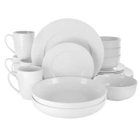18 Piece White Porcelain Dinnerware Set with Plates Bowls Mugs   Service for 4