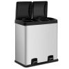 Large 16 Gallon Dual Compartment Kitchen Trash Can with Foot Pedal Open