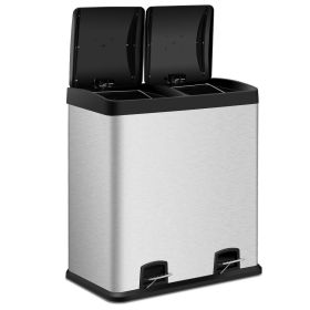 Large 16 Gallon Dual Compartment Kitchen Trash Can with Foot Pedal Open