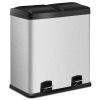 Large 16 Gallon Dual Compartment Kitchen Trash Can with Foot Pedal Open
