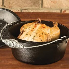 5 Quart Seasoned Cast Iron Dutch Oven with Lid and Spiral Wire Handle