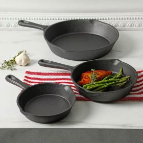 3 Piece Cast Iron Cookware Set with 8 inch 6 inch and 10 inch Skillet Frying Pan