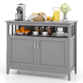 Grey Wood 2 Door Dining Buffet Sideboard Cabinet with Open Storage Shelf