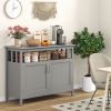 Grey Wood 2 Door Dining Buffet Sideboard Cabinet with Open Storage Shelf
