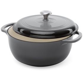 6 Quart Large Grey Enamel Cast Iron Dutch Oven Kitchen Cookware
