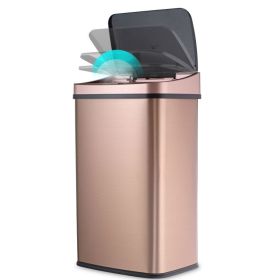 Gold Copper 13 Gallon Stainless Steel Kitchen Trash Can with Motion Sensor Lid