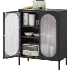 2 Door Buffet Sideboard Accent Table Liquor Cabinet in Black Wood Finish