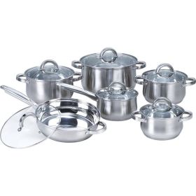 12 Piece Stainless Steel Cookware Set with Casseroles Frying Pan and Saucepan