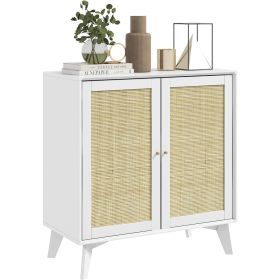 Modern Mid Century Rattan Sideboard Buffet Table Dining Storage Cabinet in White