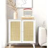 Modern Mid Century Rattan Sideboard Buffet Table Dining Storage Cabinet in White
