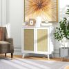 Modern Mid Century Rattan Sideboard Buffet Table Dining Storage Cabinet in White
