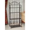 Indoor / Outdoor Folding Iron 4 Shelf Bakers Rack in Bronze with Lattice Shelves