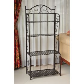 Indoor / Outdoor Folding Iron 4 Shelf Bakers Rack in Bronze with Lattice Shelves