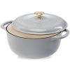 6 Quart Large Light Grey Enamel Cast Iron Dutch Oven Kitchen Cookware